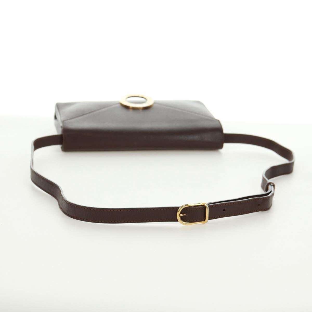 CELINE Circle Shoulder Bag Leather Brown Gold Auth 171061A