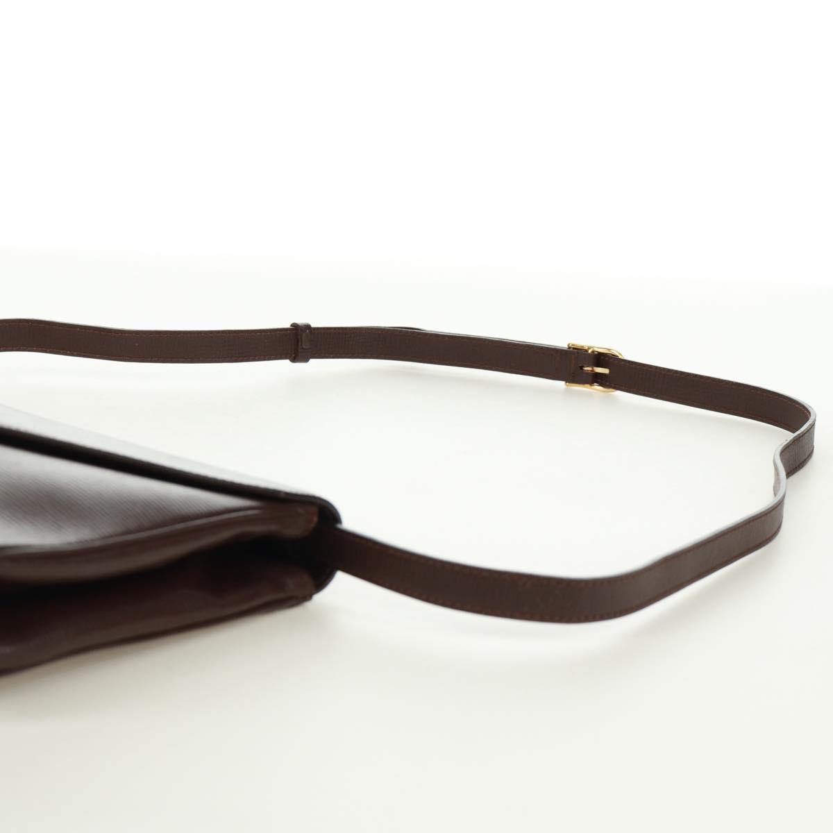 CELINE Circle Shoulder Bag Leather Brown Gold Auth 171061A
