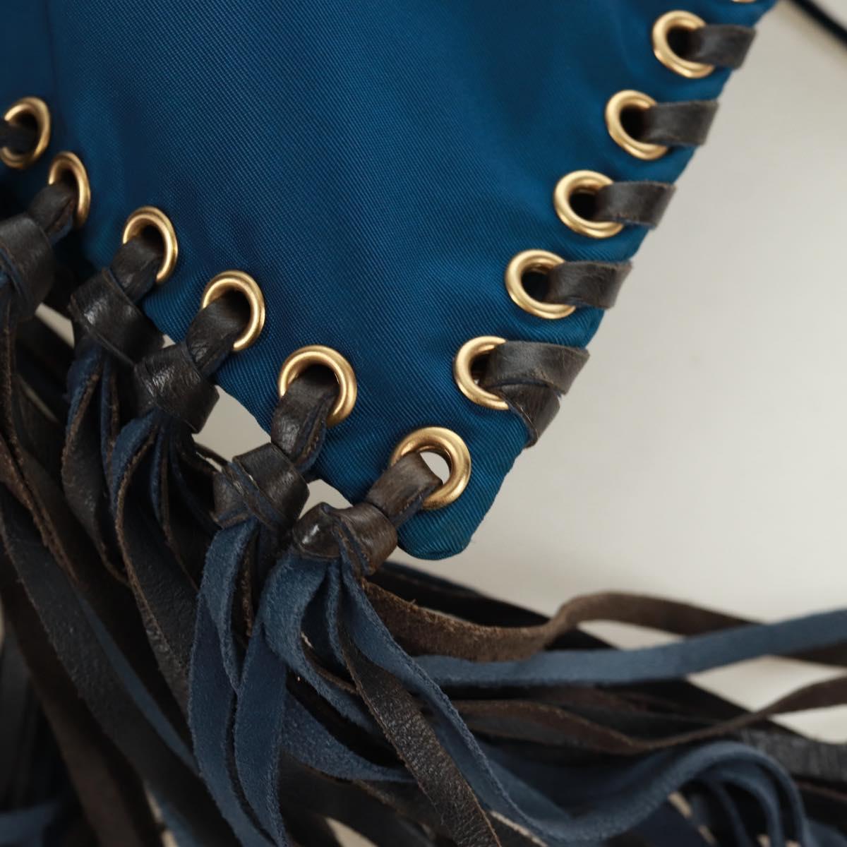PRADA Shoulder Bag Nylon Blue Gold Auth 171065V