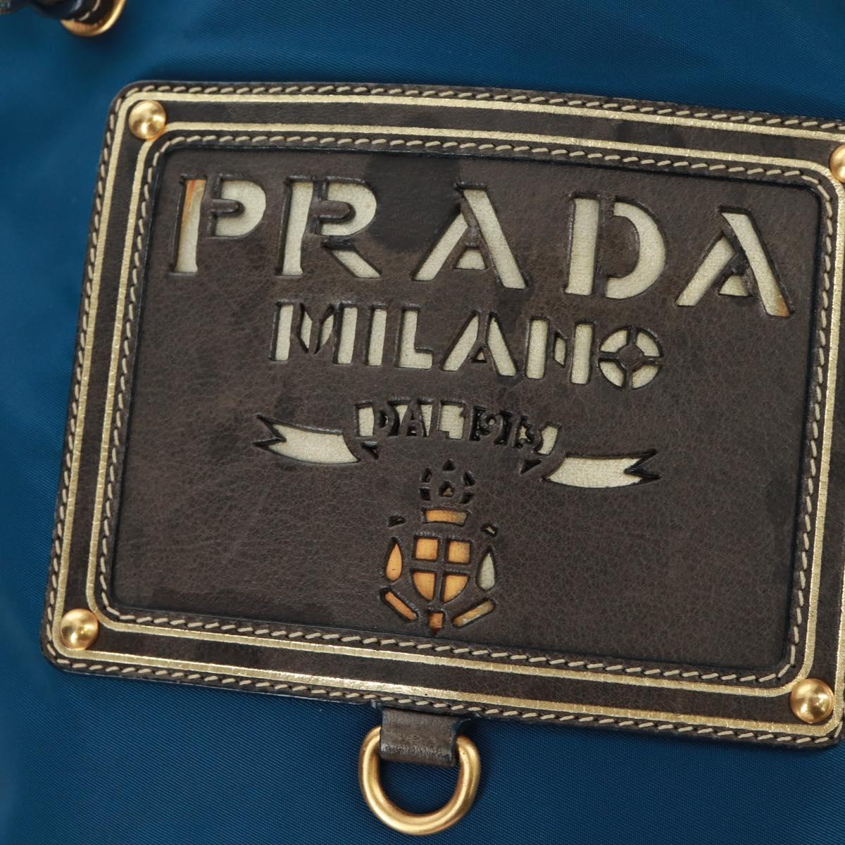 PRADA Shoulder Bag Nylon Blue Gold Auth 171065V