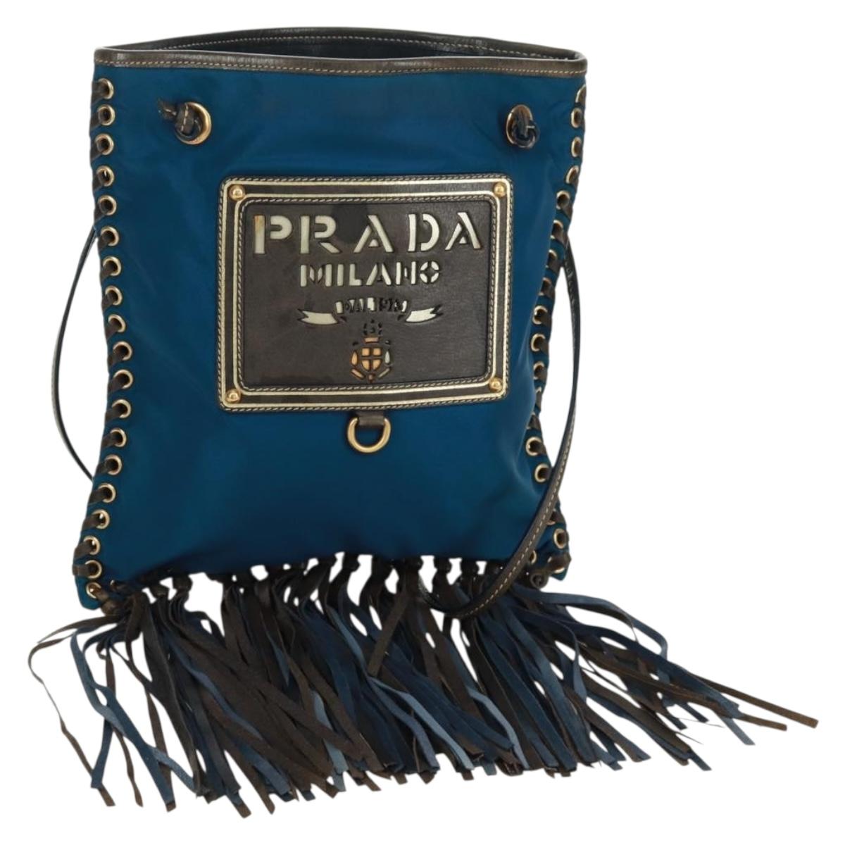 PRADA Shoulder Bag Nylon Blue Gold Auth 171065V