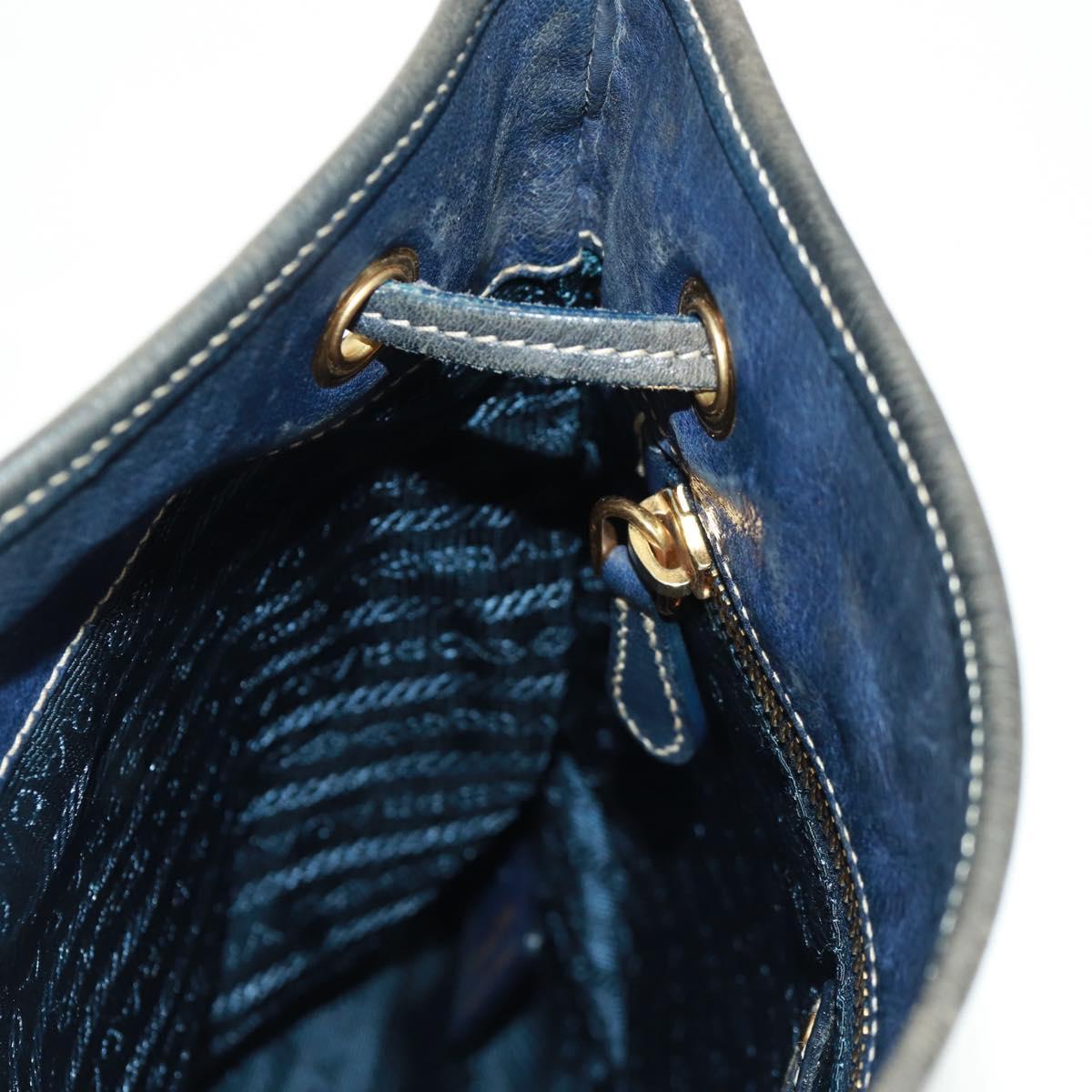 PRADA Shoulder Bag Nylon Blue Gold Auth 171065V