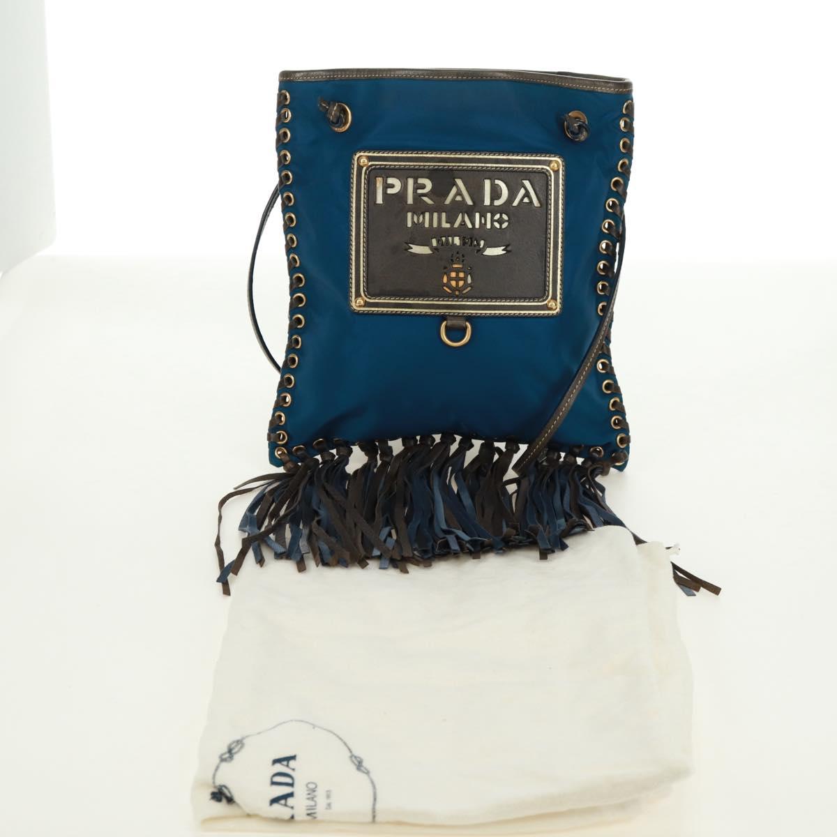 PRADA Shoulder Bag Nylon Blue Gold Auth 171065V