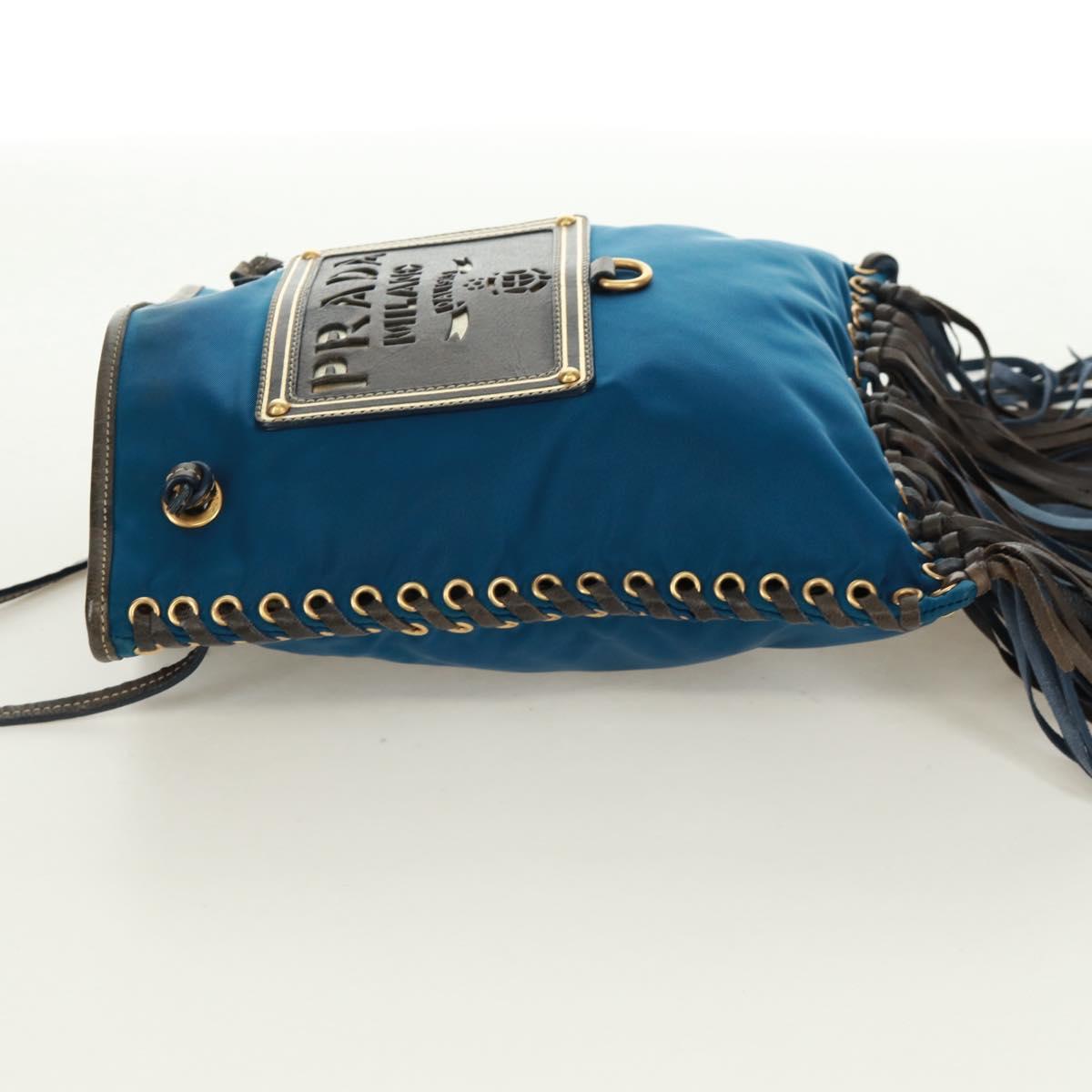 PRADA Shoulder Bag Nylon Blue Gold Auth 171065V