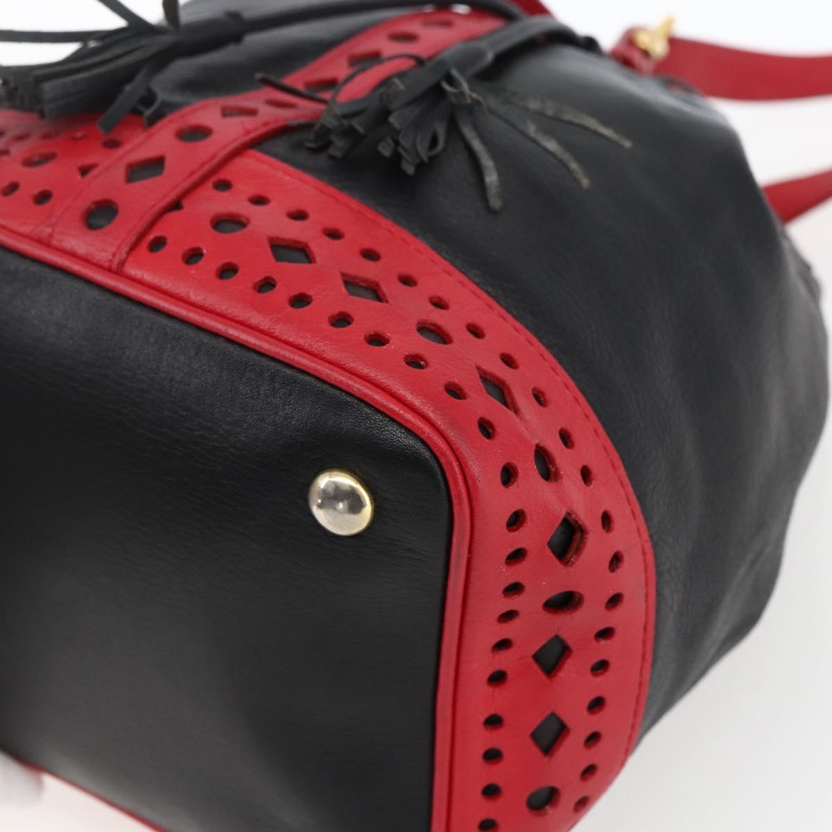 SAINT LAURENT Shoulder Bag Leather Black Red gold Auth 171068V