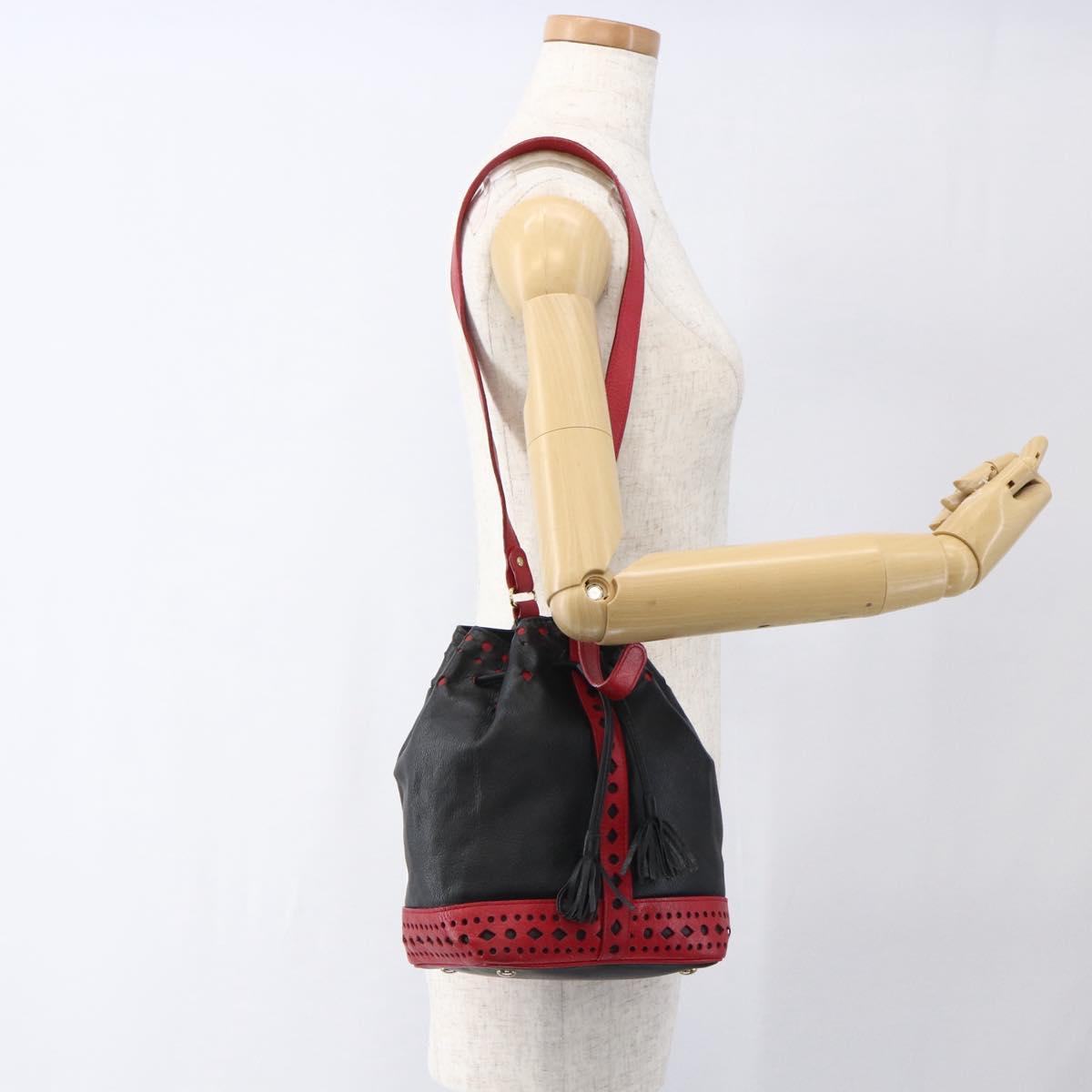 SAINT LAURENT Shoulder Bag Leather Black Red gold Auth 171068V