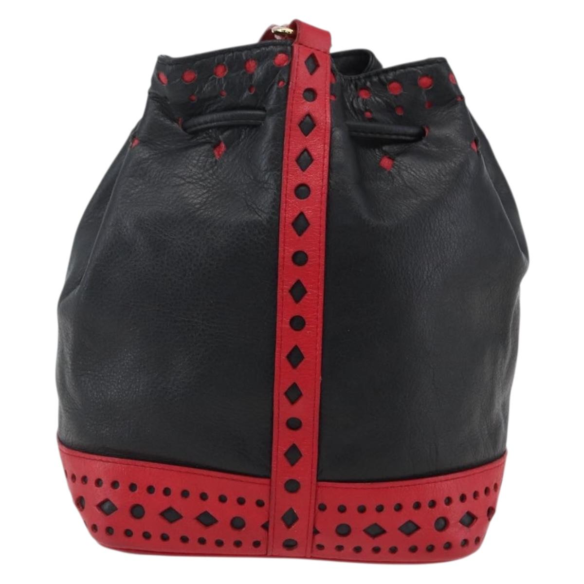 SAINT LAURENT Shoulder Bag Leather Black Red gold Auth 171068V
