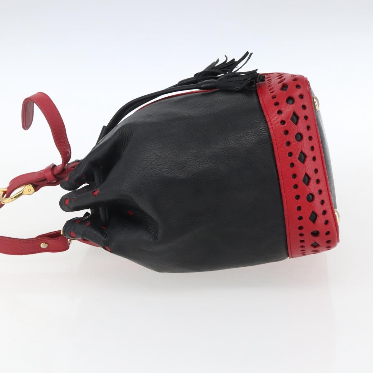 SAINT LAURENT Shoulder Bag Leather Black Red gold Auth 171068V