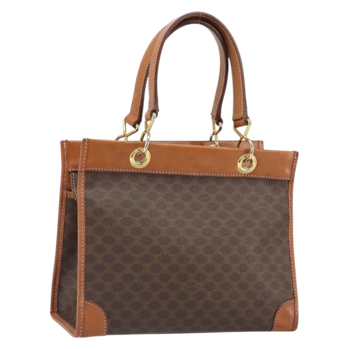 CELINE Macadam Canvas Hand Bag PVC Leather Brown Gold Auth 171069