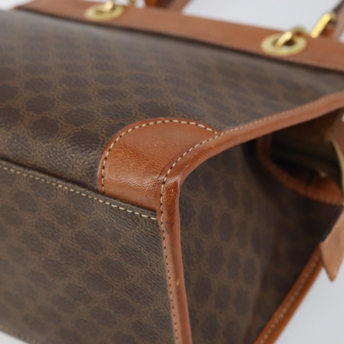 CELINE Macadam Canvas Hand Bag PVC Leather Brown Gold Auth 171069