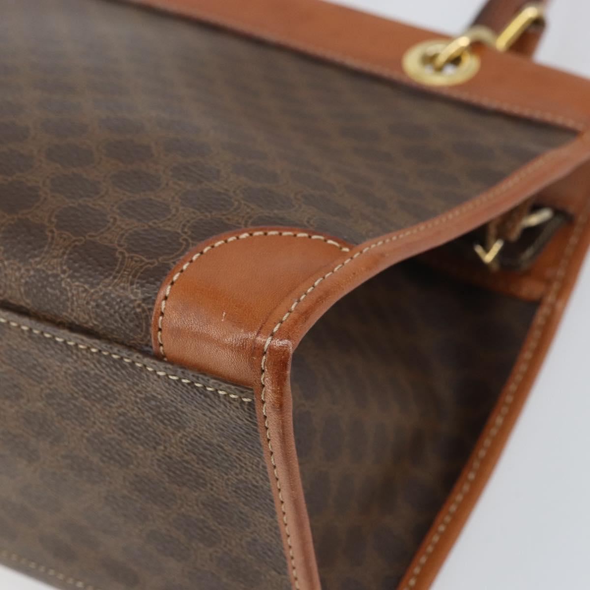 CELINE Macadam Canvas Hand Bag PVC Leather Brown Gold Auth 171069