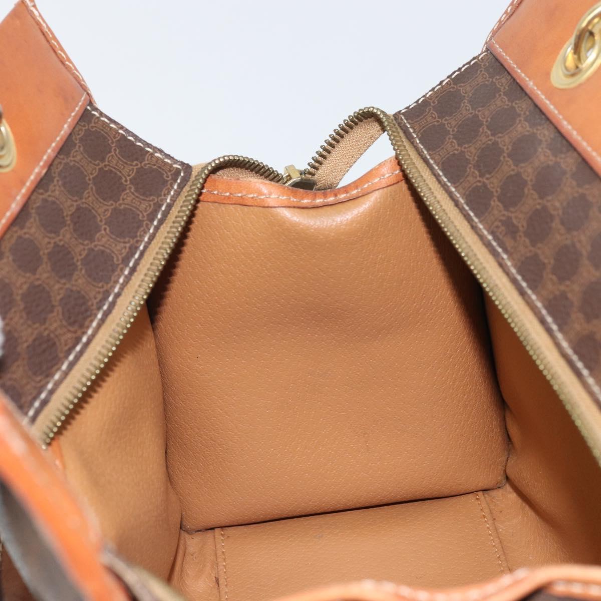 CELINE Macadam Canvas Hand Bag PVC Leather Brown Gold Auth 171069