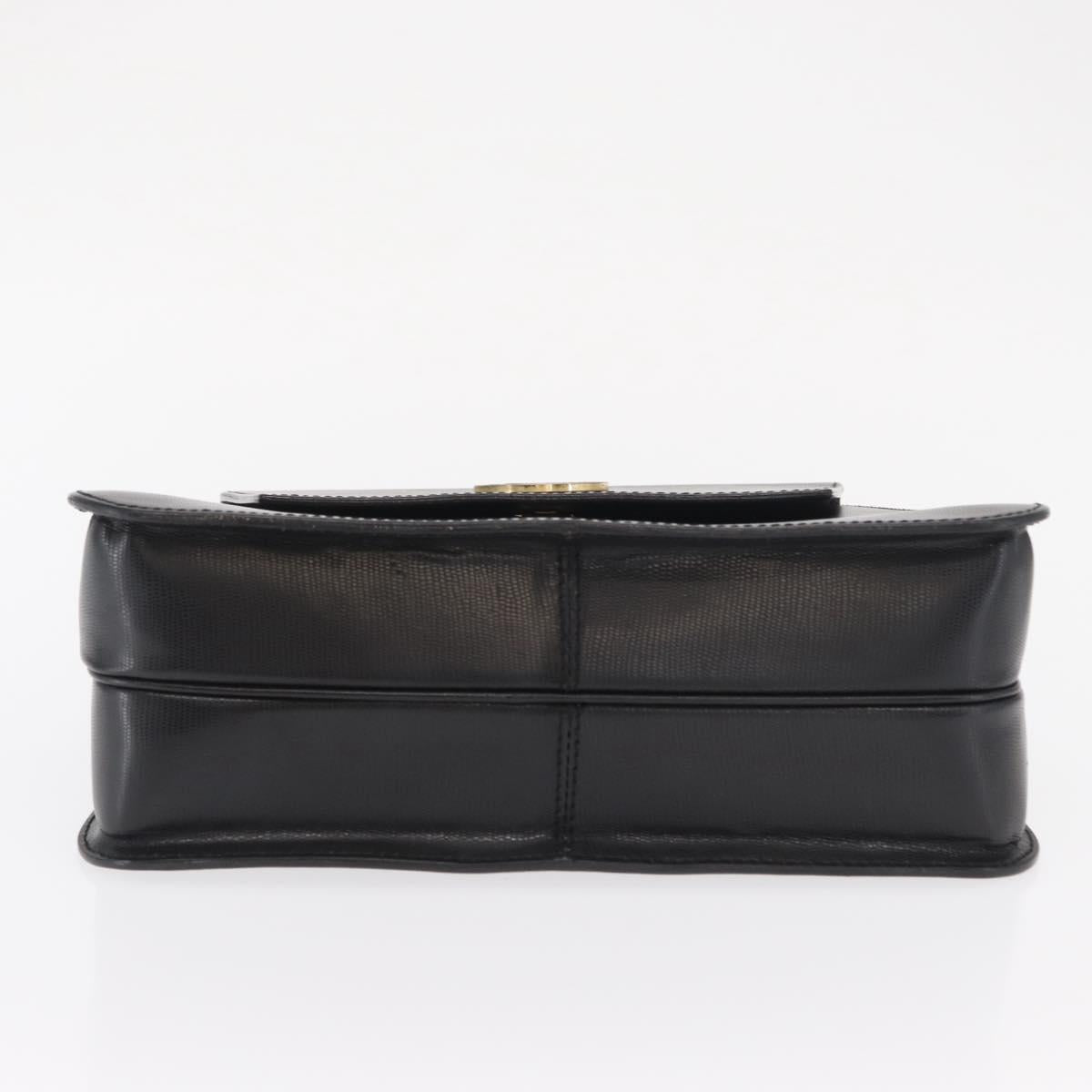 CELINE Circle Hand Bag Leather Black Gold Auth 171070