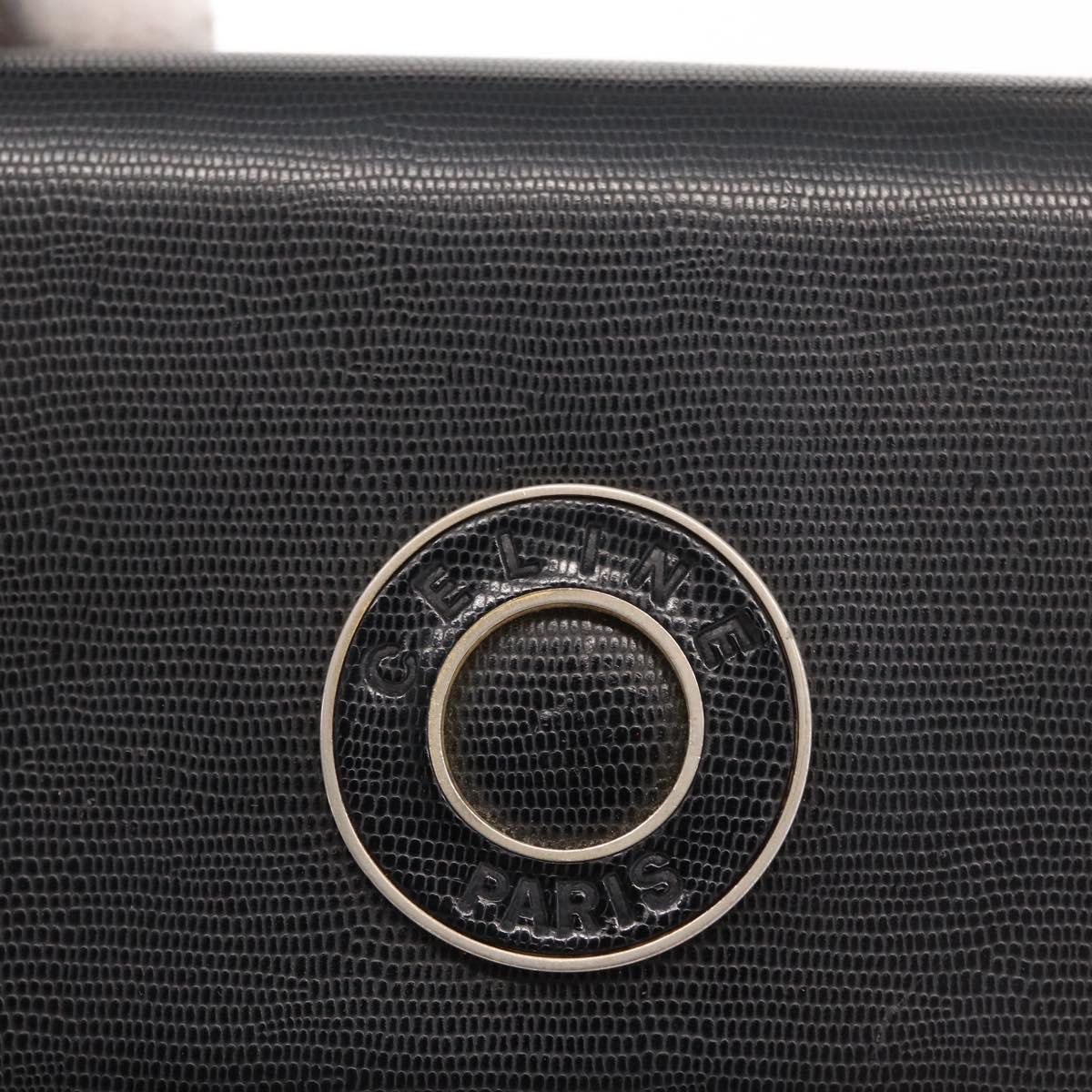CELINE Circle Hand Bag Leather Black Gold Auth 171070