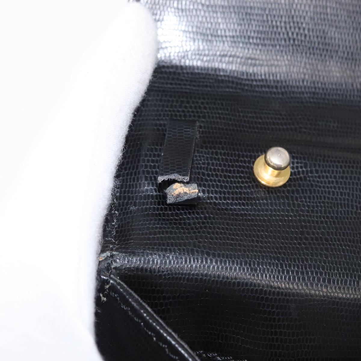 CELINE Circle Hand Bag Leather Black Gold Auth 171070