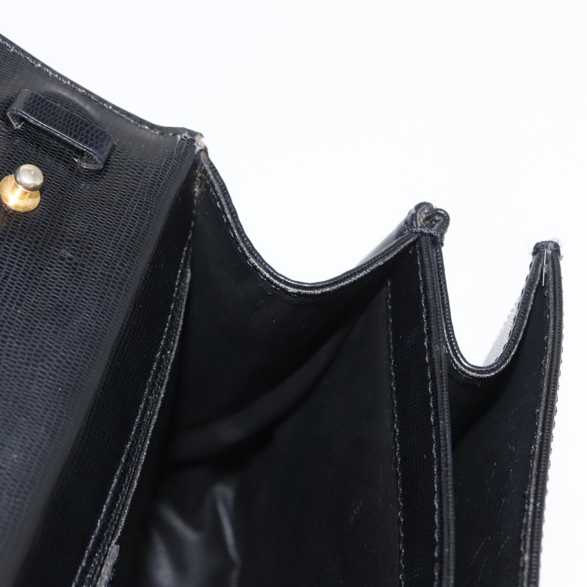 CELINE Circle Hand Bag Leather Black Gold Auth 171070
