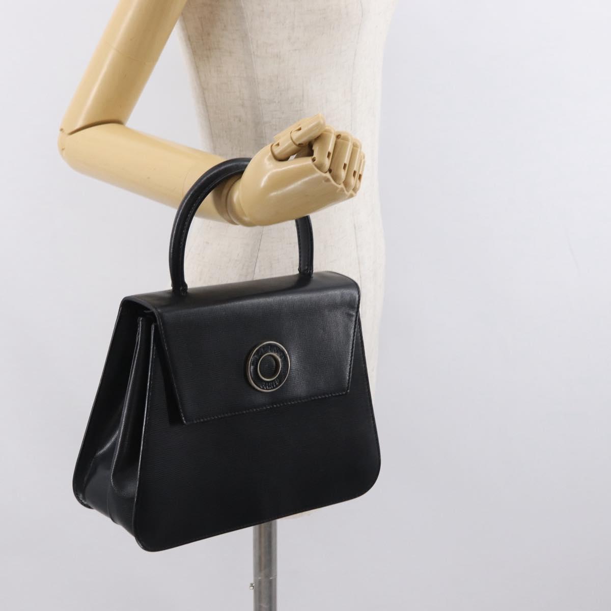 CELINE Circle Hand Bag Leather Black Gold Auth 171070