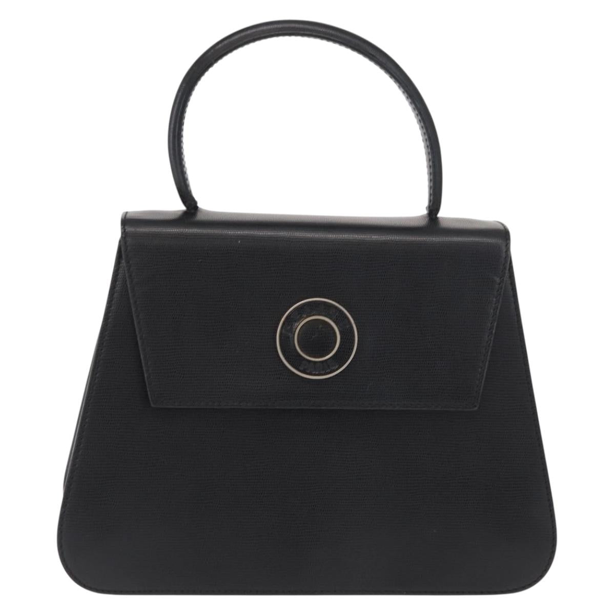 CELINE Circle Hand Bag Leather Black Gold Auth 171070