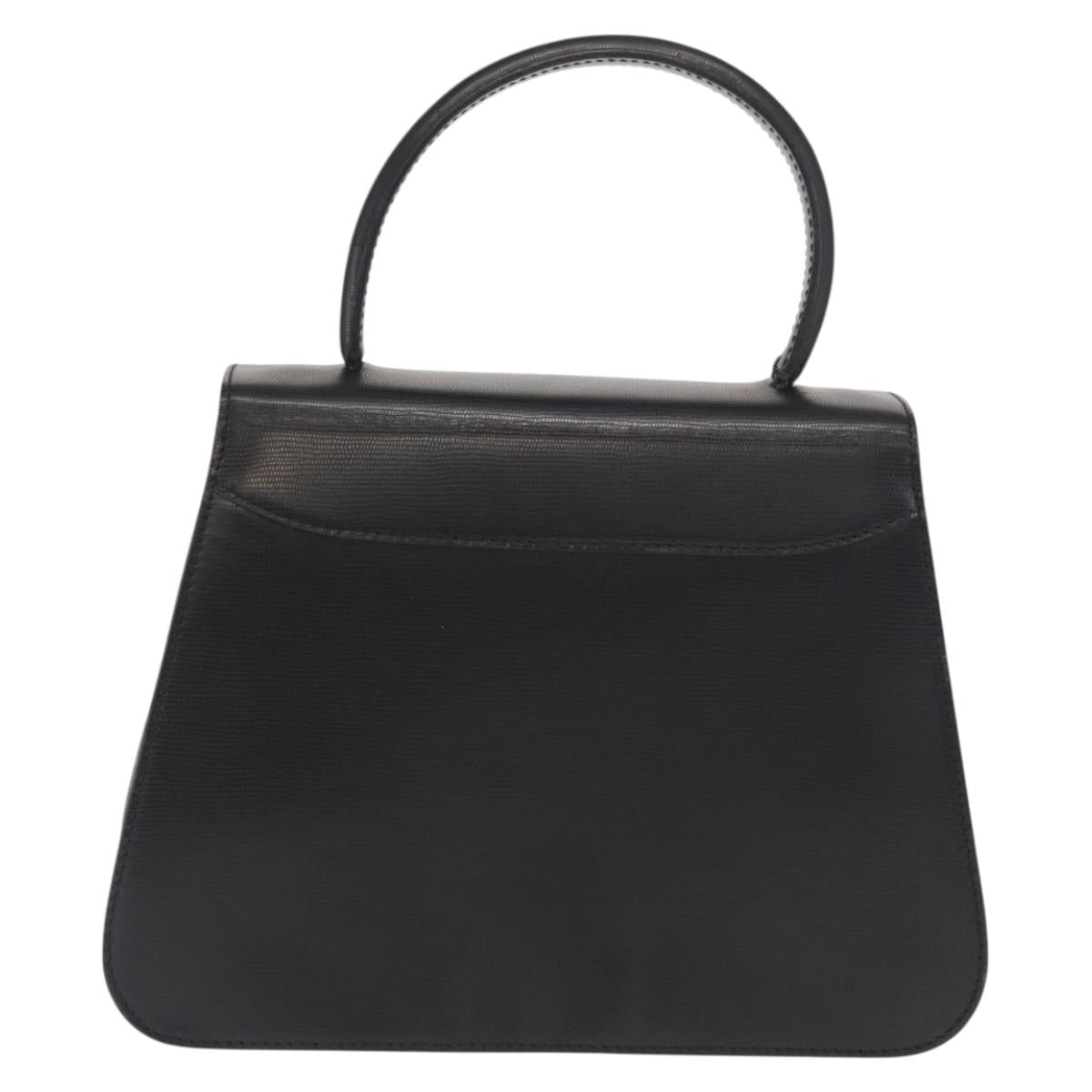 CELINE Circle Hand Bag Leather Black Gold Auth 171070