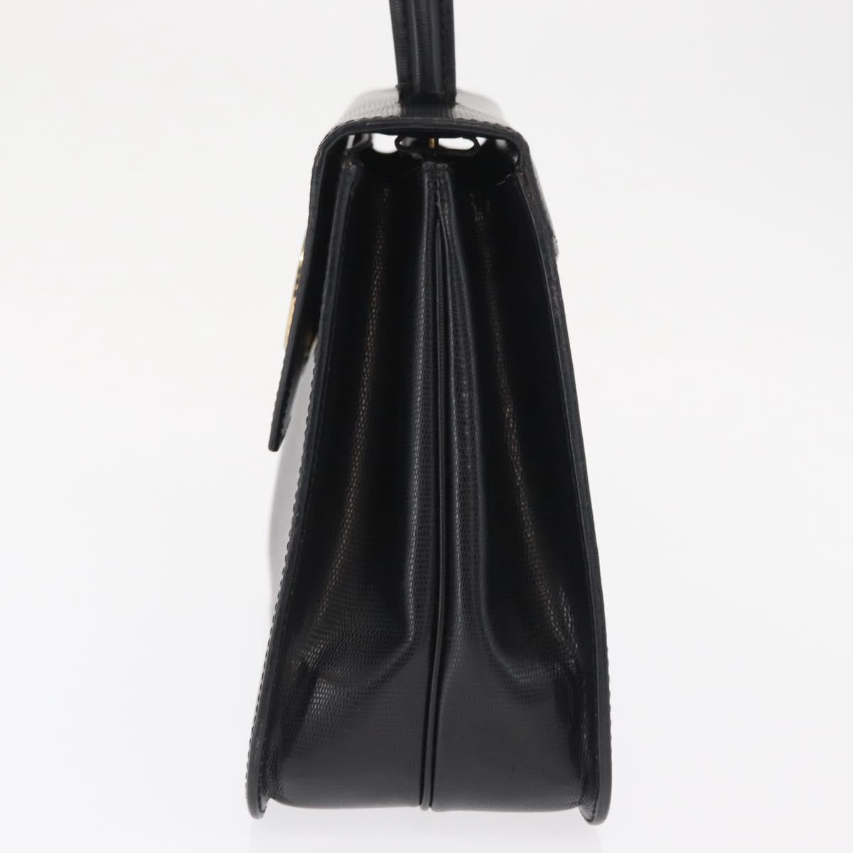 CELINE Circle Hand Bag Leather Black Gold Auth 171070