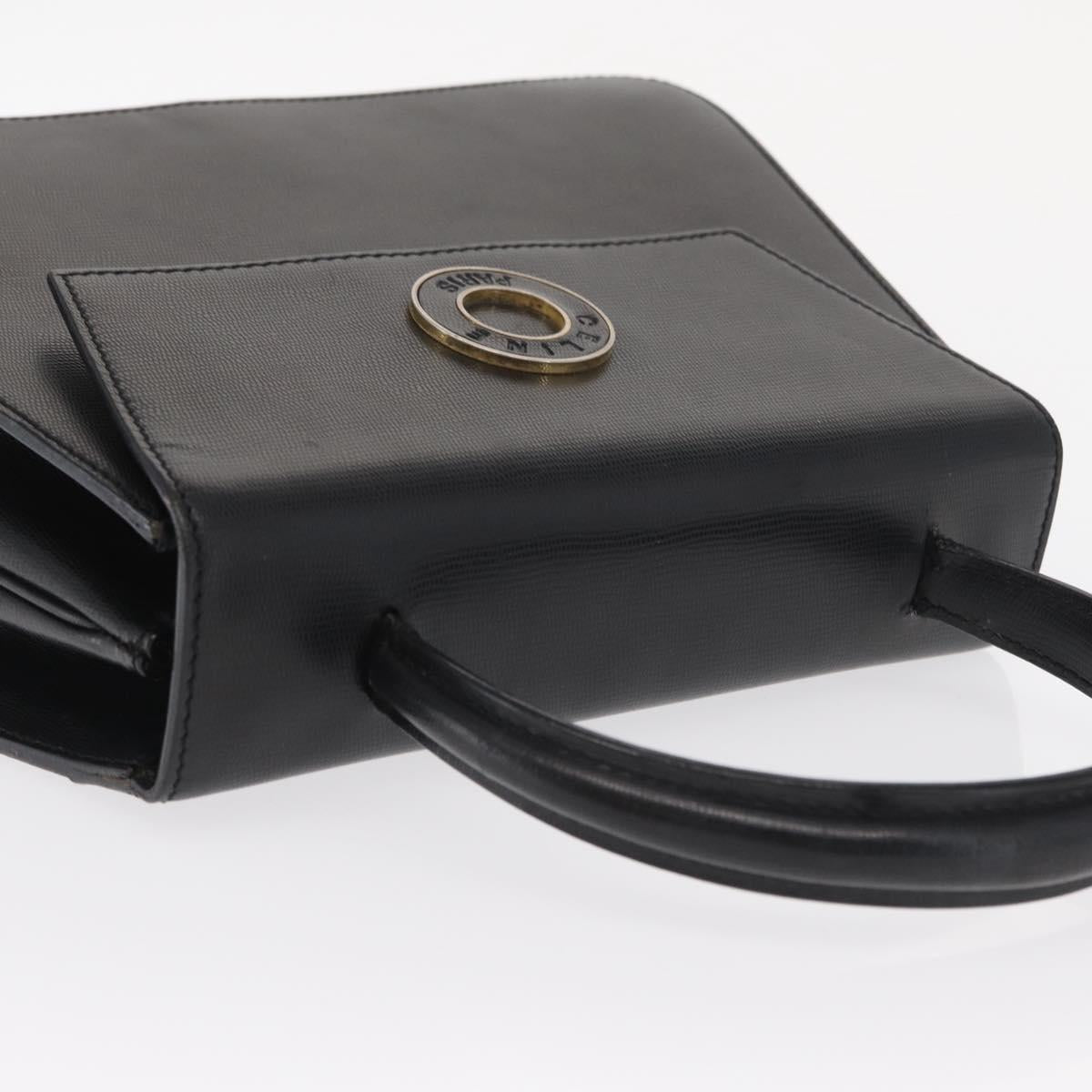 CELINE Circle Hand Bag Leather Black Gold Auth 171070