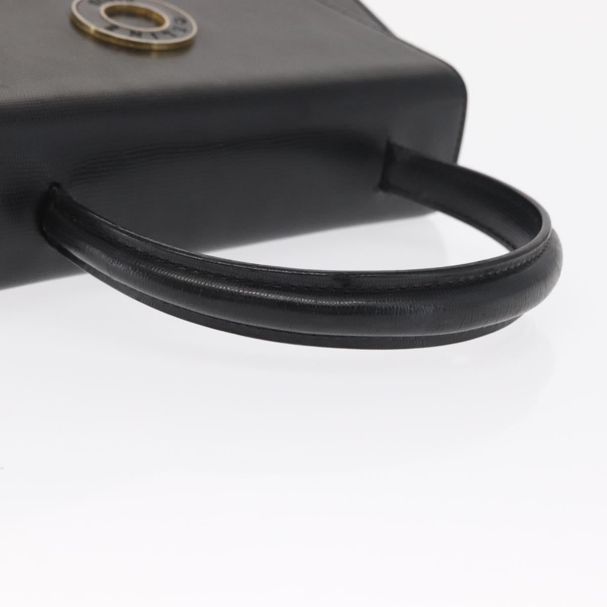 CELINE Circle Hand Bag Leather Black Gold Auth 171070