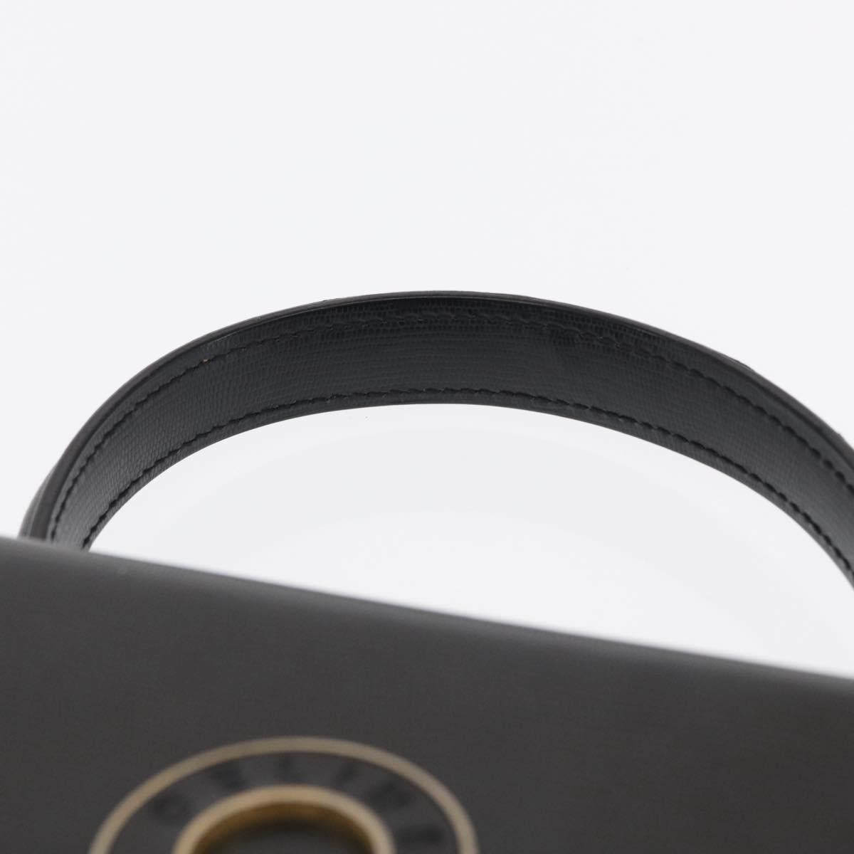 CELINE Circle Hand Bag Leather Black Gold Auth 171070