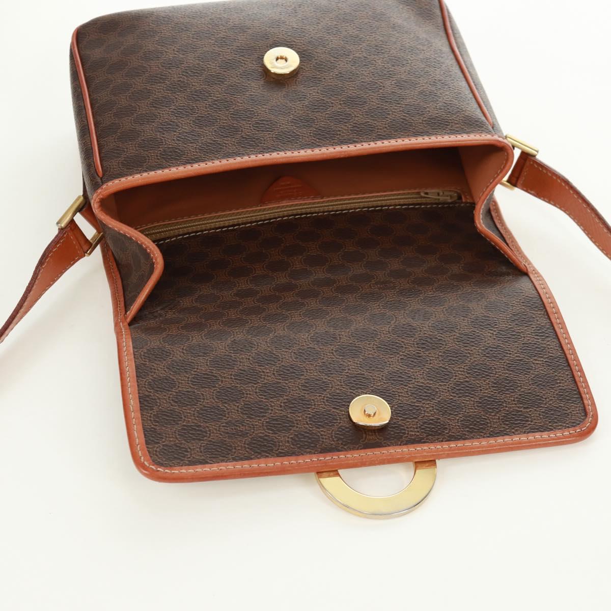 CELINE Macadam Canvas Circle Shoulder Bag PVC Leather Brown Gold Auth 171071A