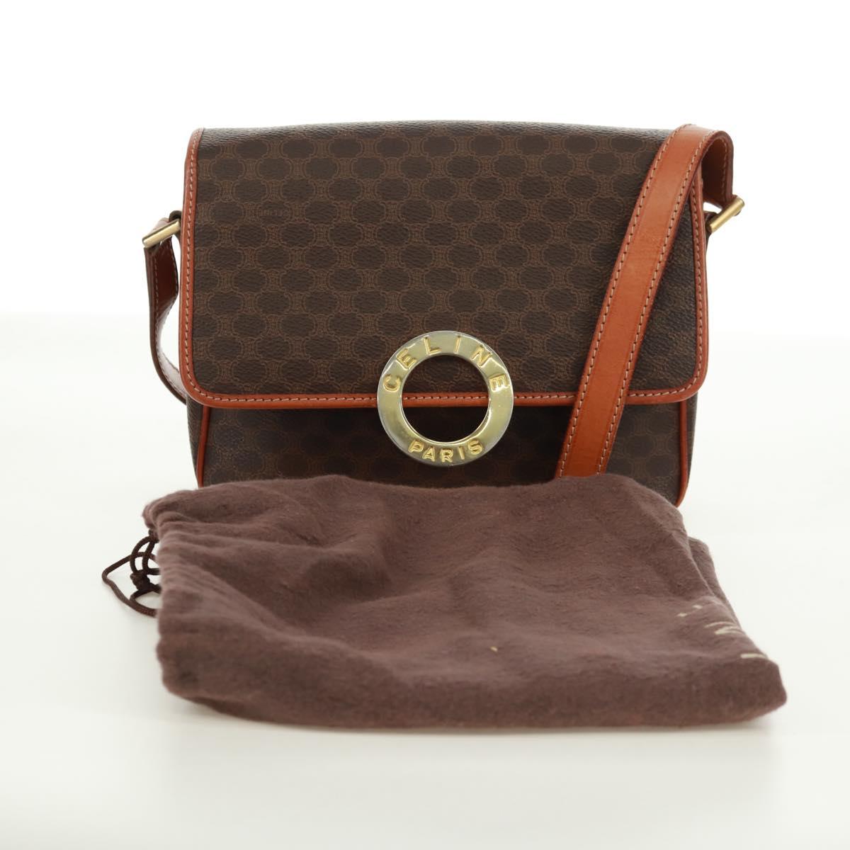 CELINE Macadam Canvas Circle Shoulder Bag PVC Leather Brown Gold Auth 171071A