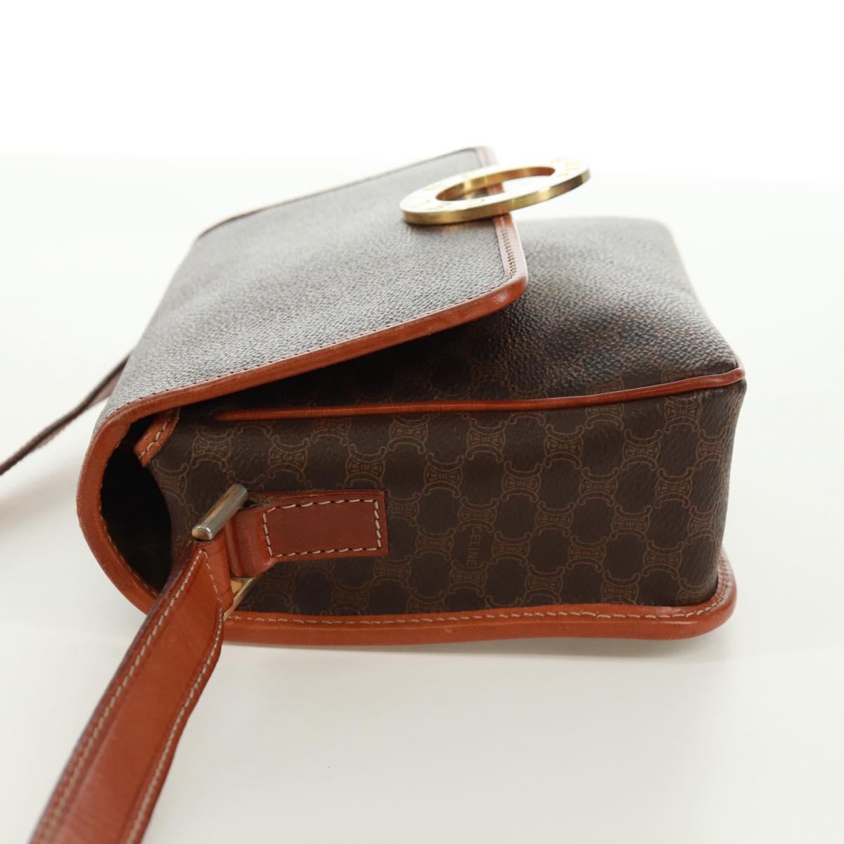 CELINE Macadam Canvas Circle Shoulder Bag PVC Leather Brown Gold Auth 171071A