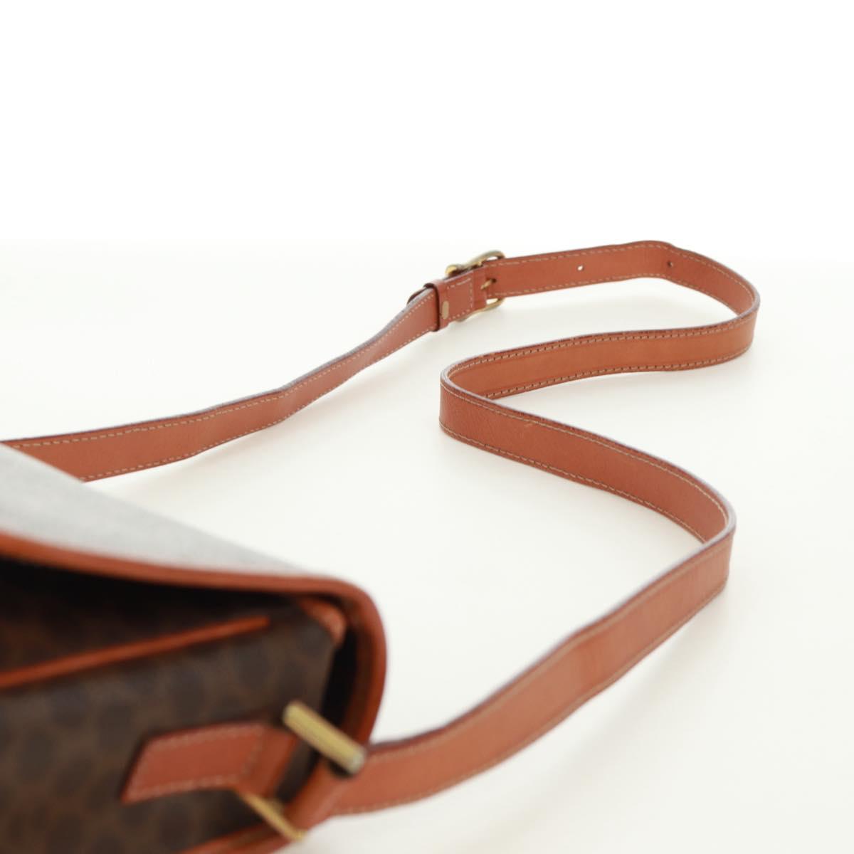 CELINE Macadam Canvas Circle Shoulder Bag PVC Leather Brown Gold Auth 171071A
