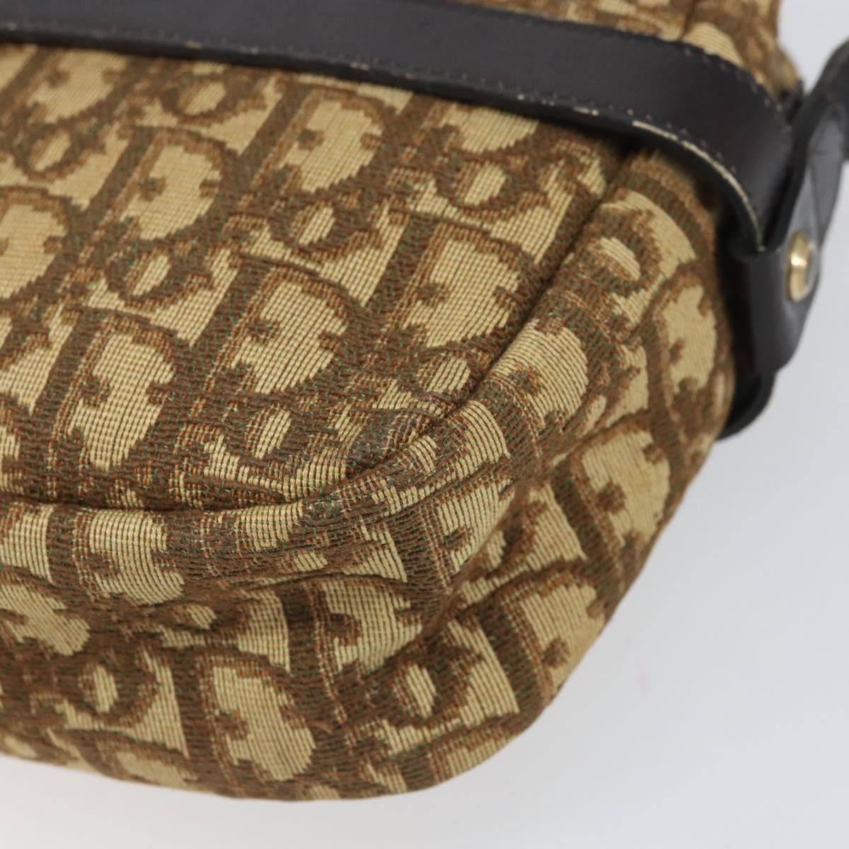 Christian Dior Trotter Canvas Shoulder Bag Brown Gold Auth 171073