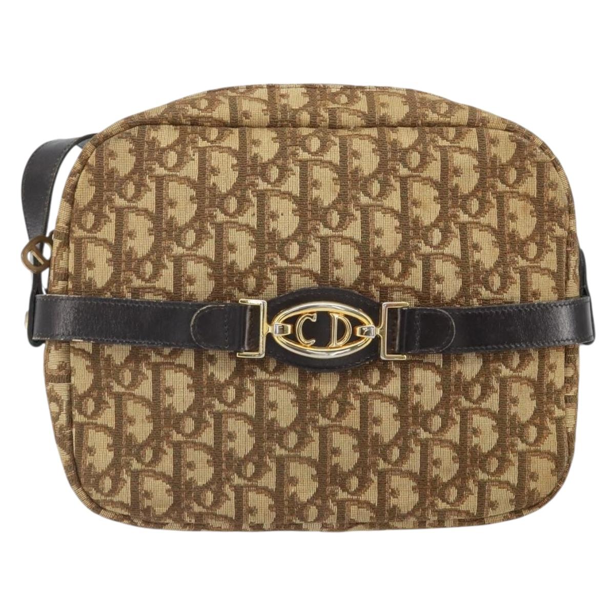 Christian Dior Trotter Canvas Shoulder Bag Brown Gold Auth 171073