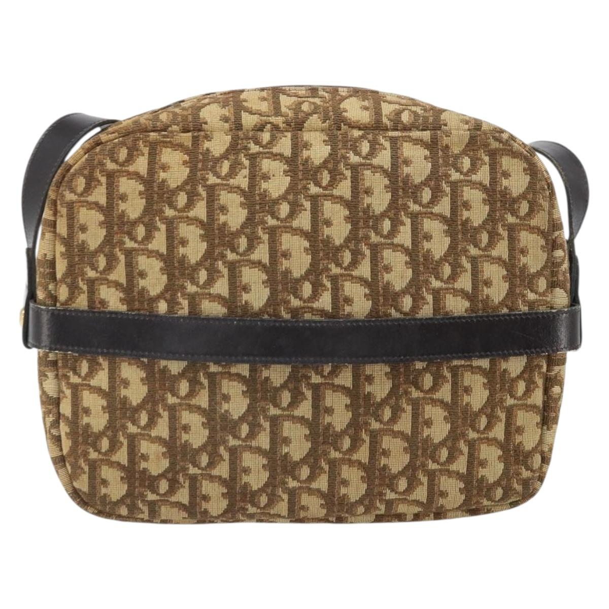Christian Dior Trotter Canvas Shoulder Bag Brown Gold Auth 171073