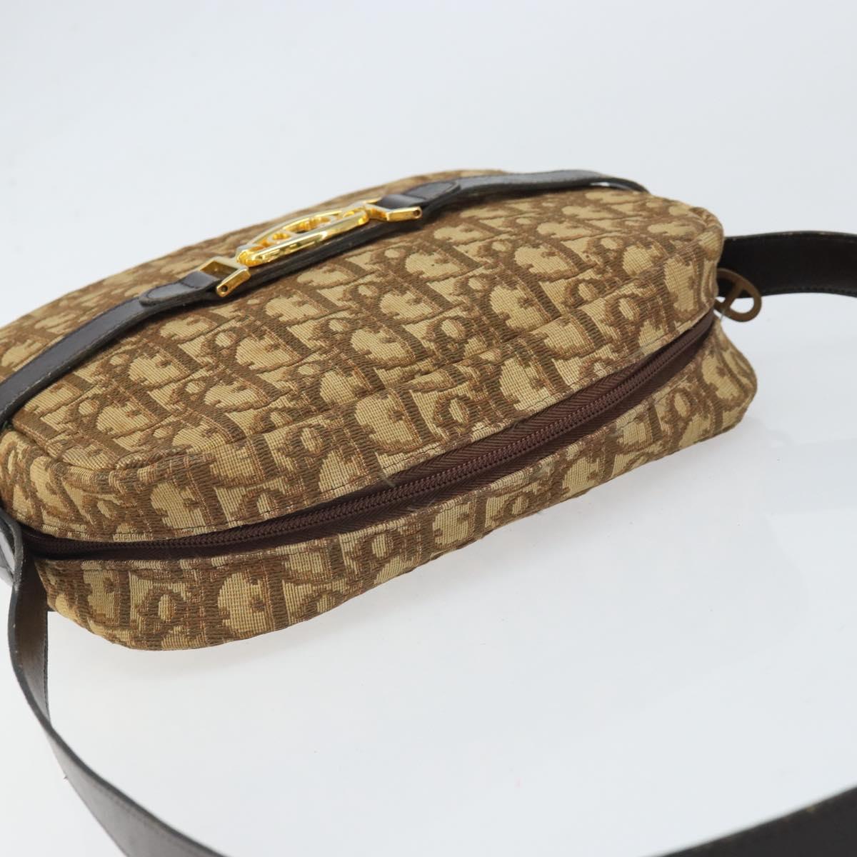 Christian Dior Trotter Canvas Shoulder Bag Brown Gold Auth 171073