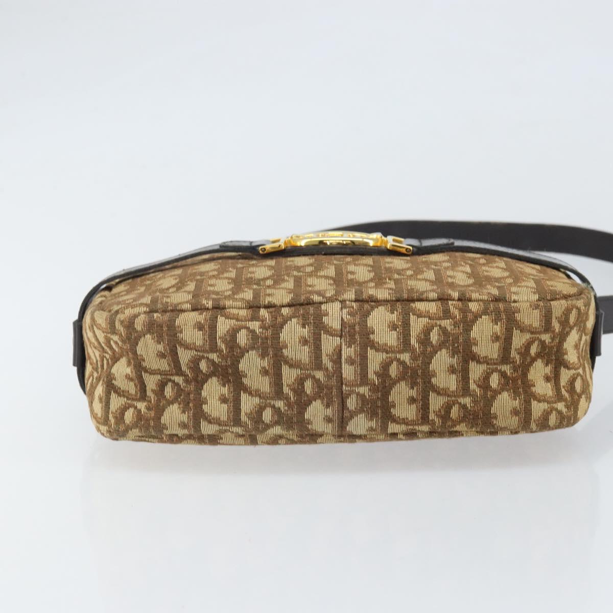 Christian Dior Trotter Canvas Shoulder Bag Brown Gold Auth 171073