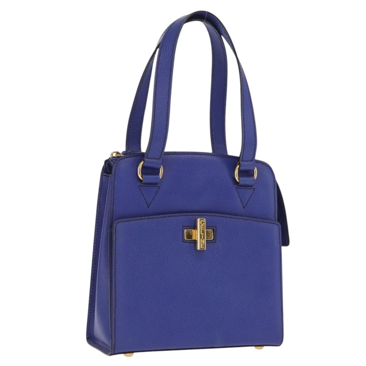 CELINE Circle Hand Bag Leather Purple Gold Auth 171089
