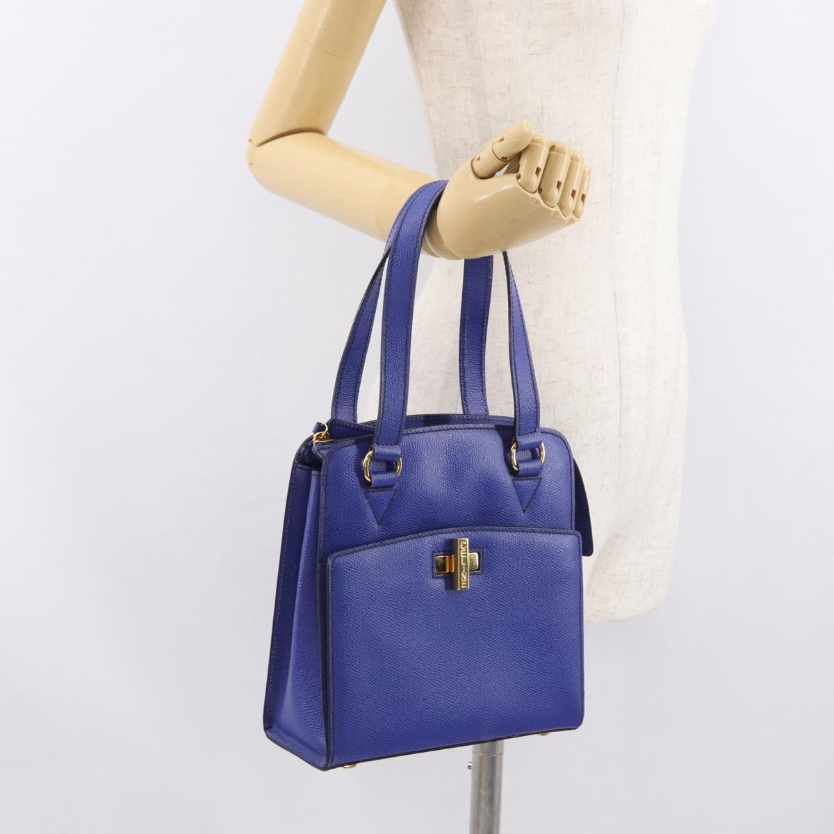 CELINE Circle Hand Bag Leather Purple Gold Auth 171089