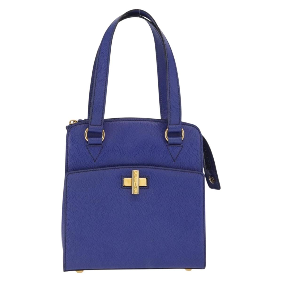 CELINE Circle Hand Bag Leather Purple Gold Auth 171089