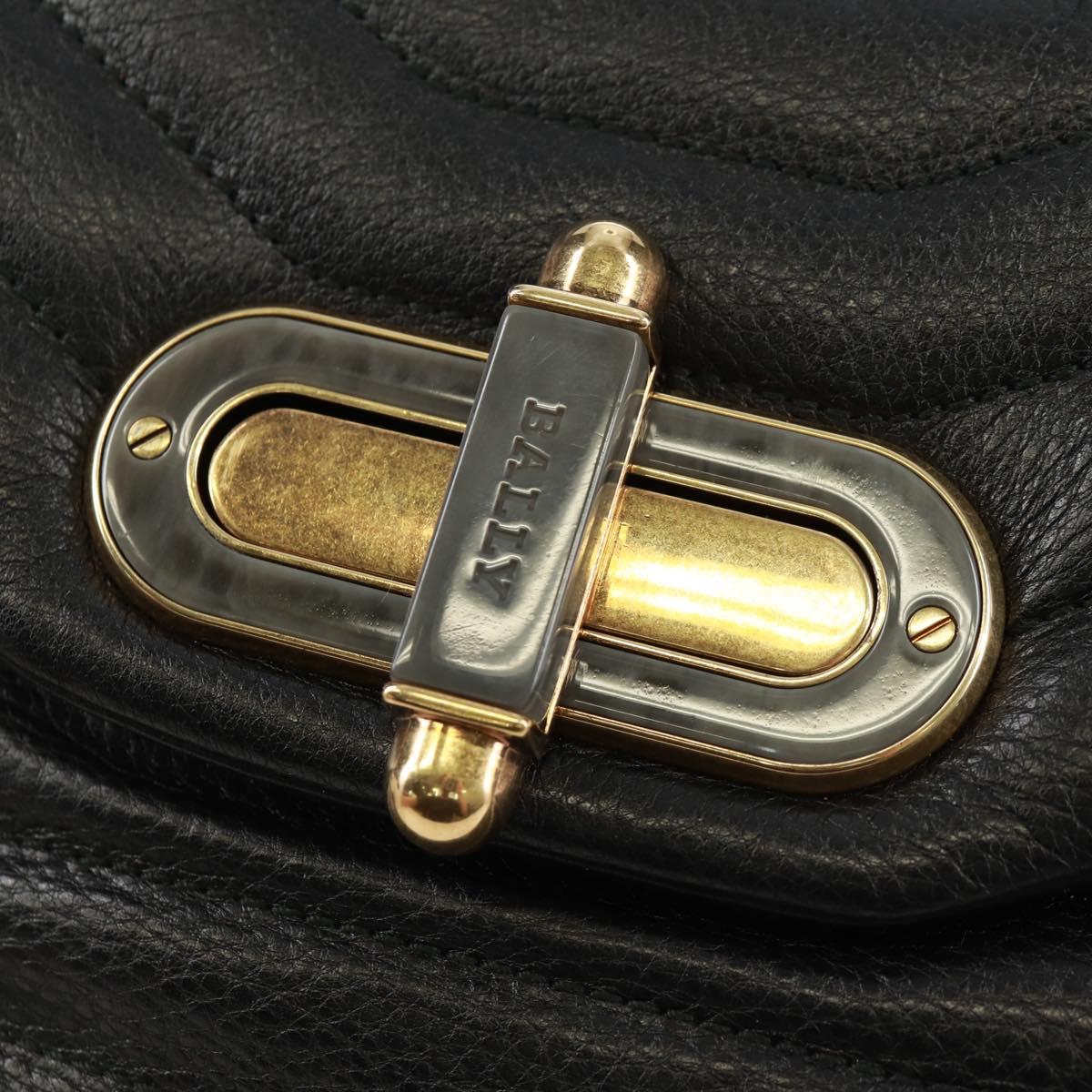 BALLY Chain Shoulder Bag Leather Black Gold Auth 171094V