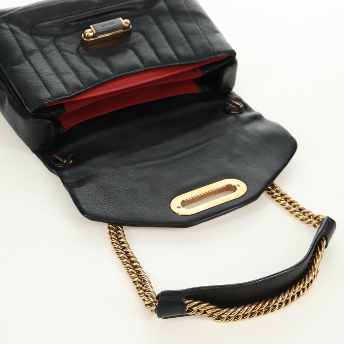 BALLY Chain Shoulder Bag Leather Black Gold Auth 171094V