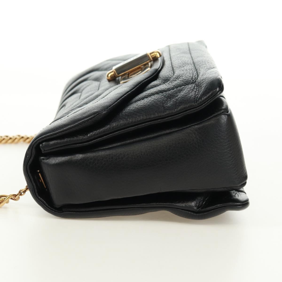 BALLY Chain Shoulder Bag Leather Black Gold Auth 171094V