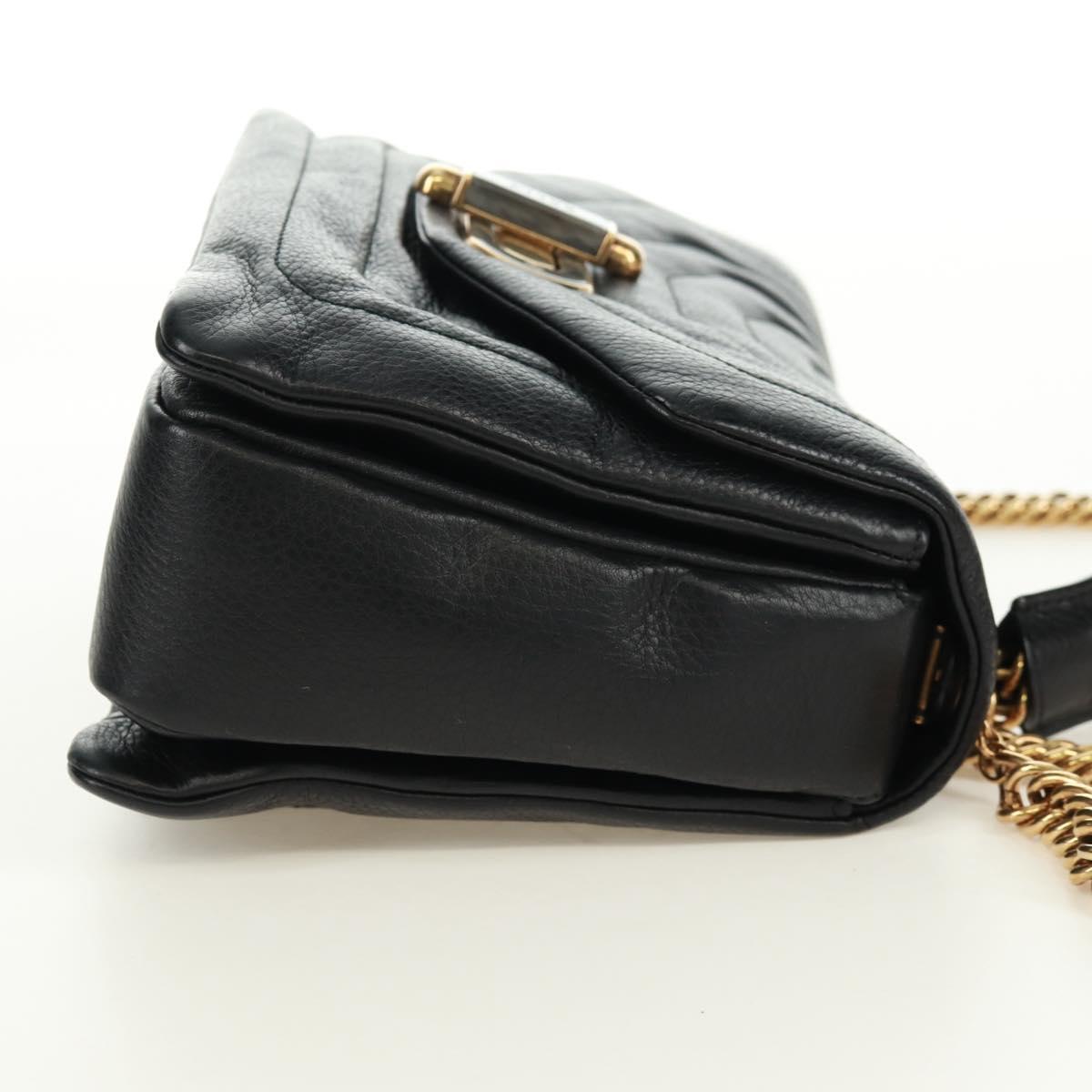 BALLY Chain Shoulder Bag Leather Black Gold Auth 171094V