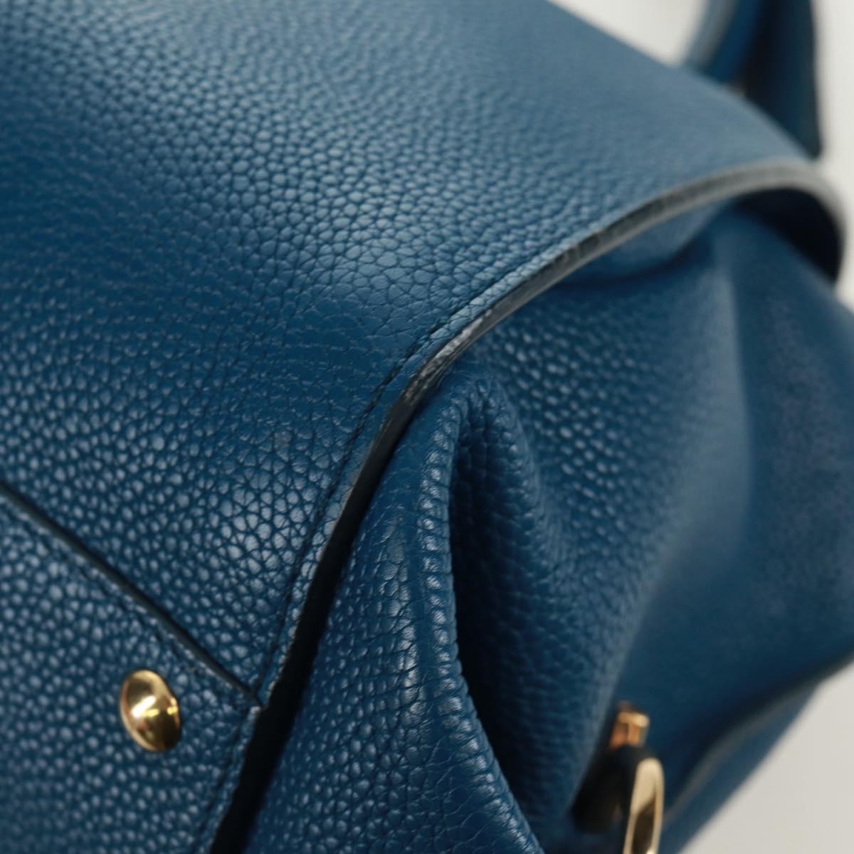 Salvatore Ferragamo Gancini Sofia Hand Bag Leather 2way Blue Gold Auth 171096A