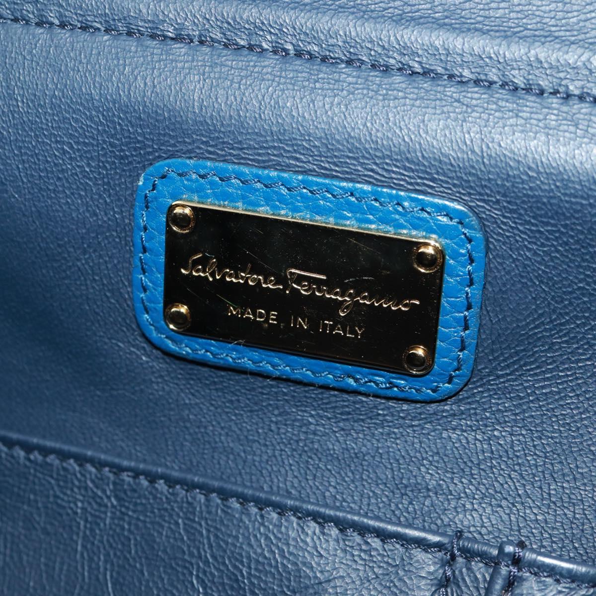 Salvatore Ferragamo Gancini Sofia Hand Bag Leather 2way Blue Gold Auth 171096A