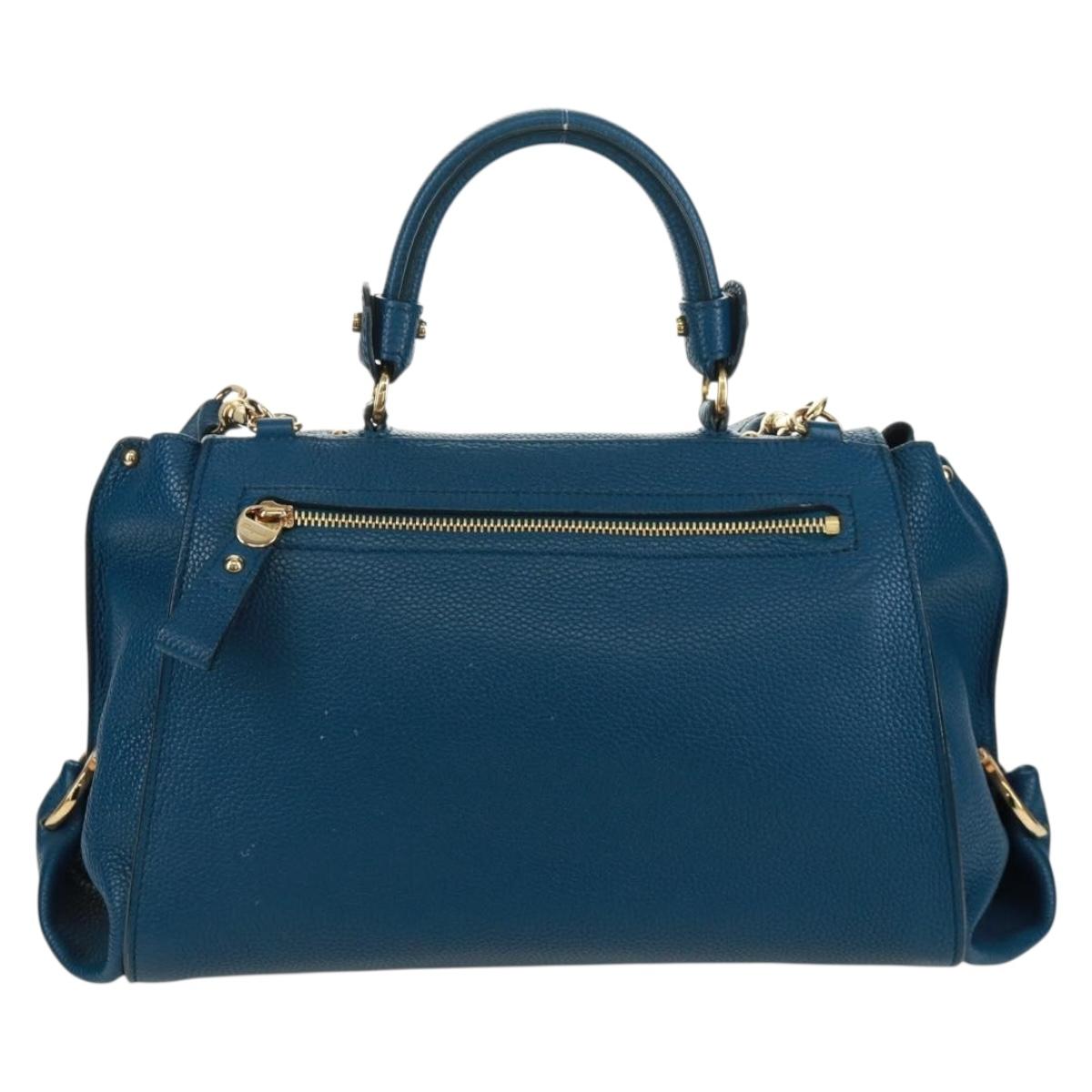 Salvatore Ferragamo Gancini Sofia Hand Bag Leather 2way Blue Gold Auth 171096A