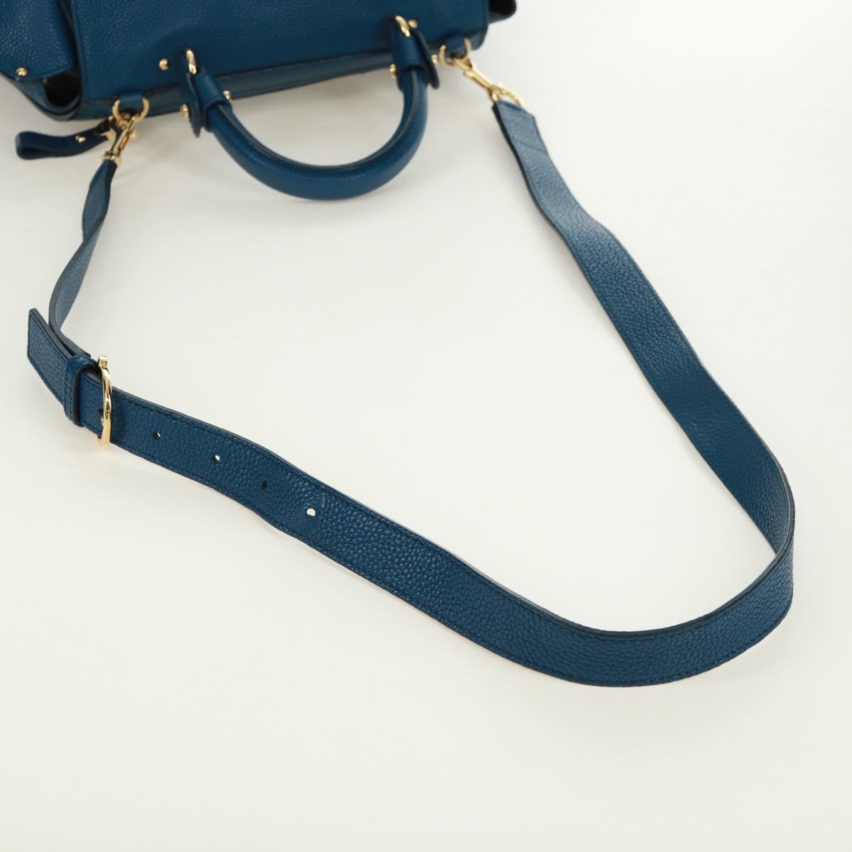 Salvatore Ferragamo Gancini Sofia Hand Bag Leather 2way Blue Gold Auth 171096A