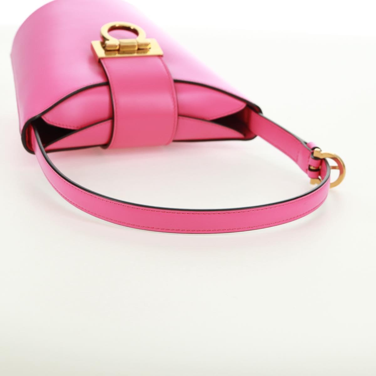 Salvatore Ferragamo Gancini Shoulder Bag Leather Pink Gold Auth 171099M