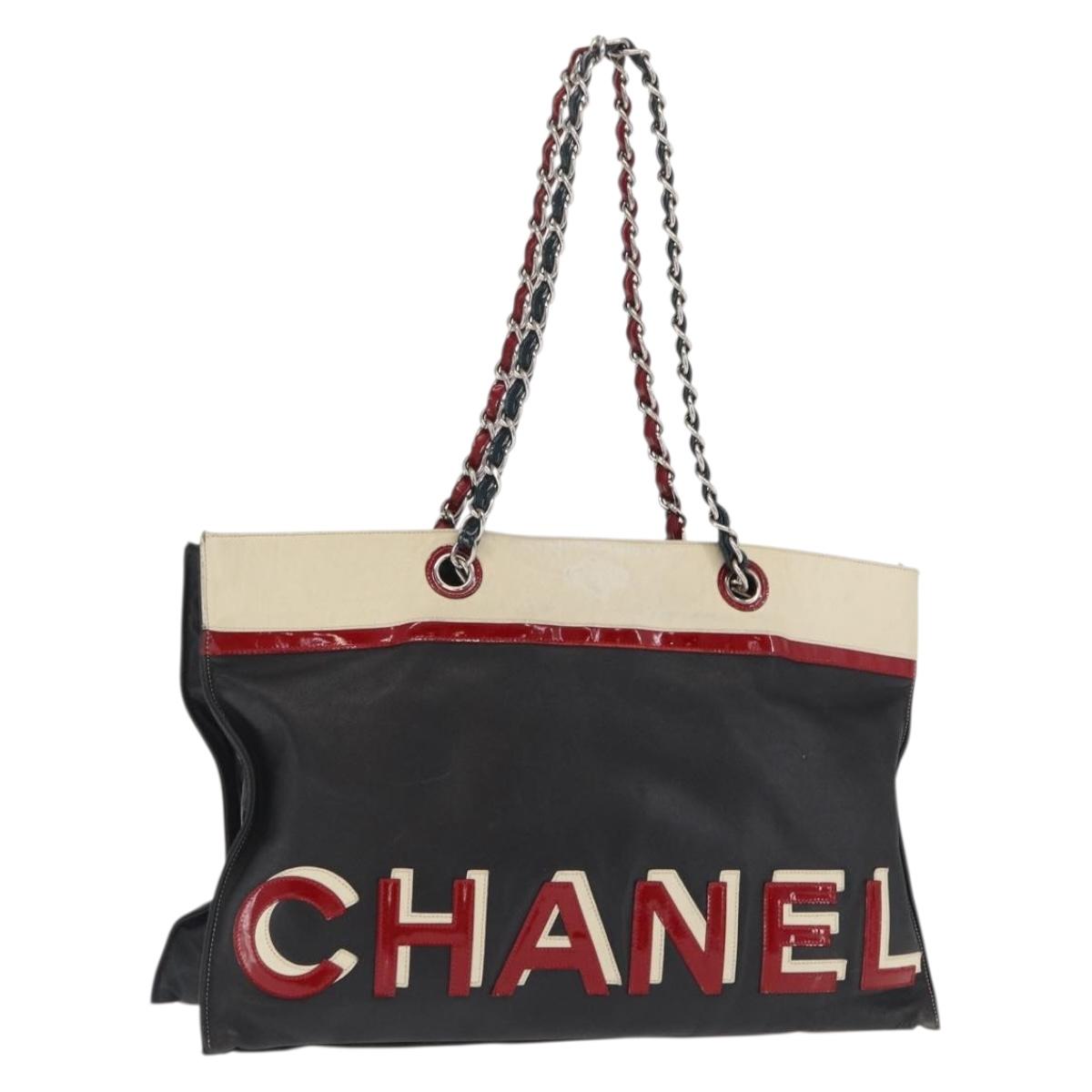 CHANEL Chain Tote Bag Leather Black Silver CC Auth 171101