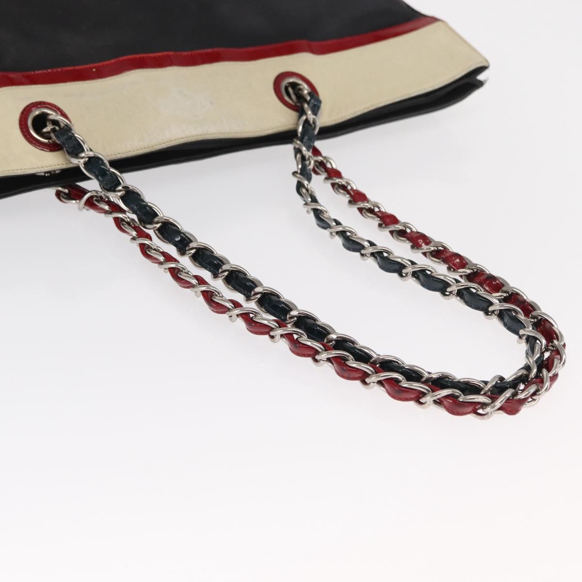 CHANEL Chain Tote Bag Leather Black Silver CC Auth 171101
